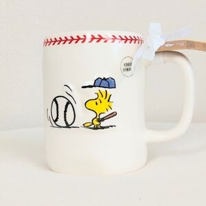 Rae Dunn Baseball Mug Peanuts Collab Magenta Ball Game Coffee Tea Cup Drinking